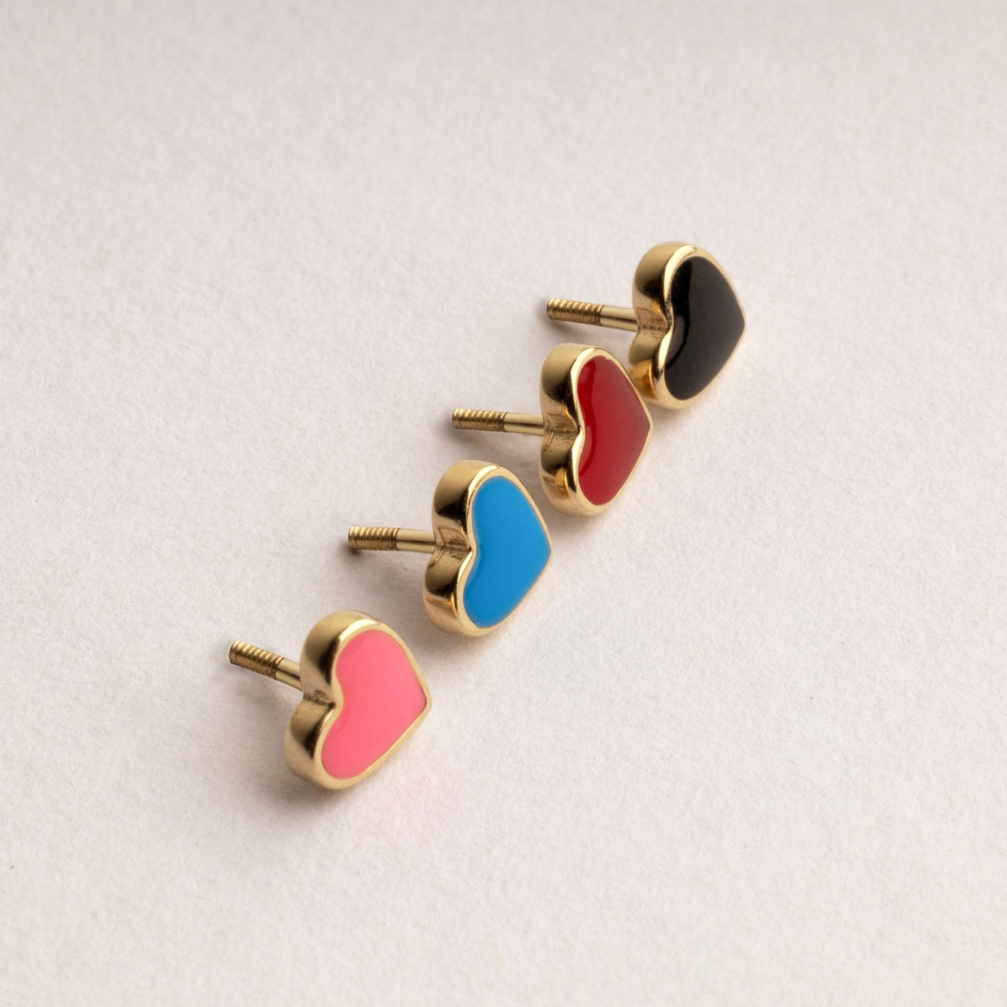 14 Ayar Altın Pembe Mineli Kalp Tragus Piercing - Dianora Piercing