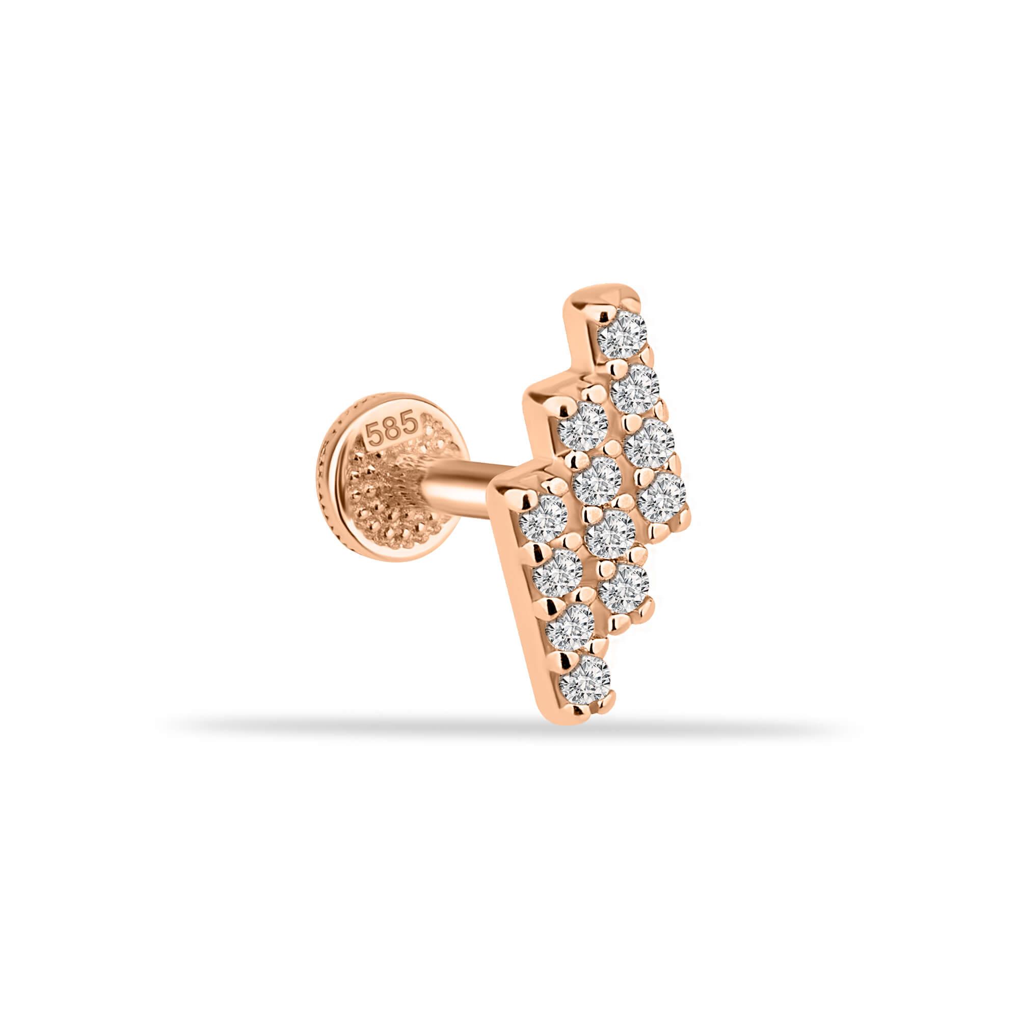 14 Ayar Altın Pembe Mineli Kalp Tragus Piercing - Dianora Piercing