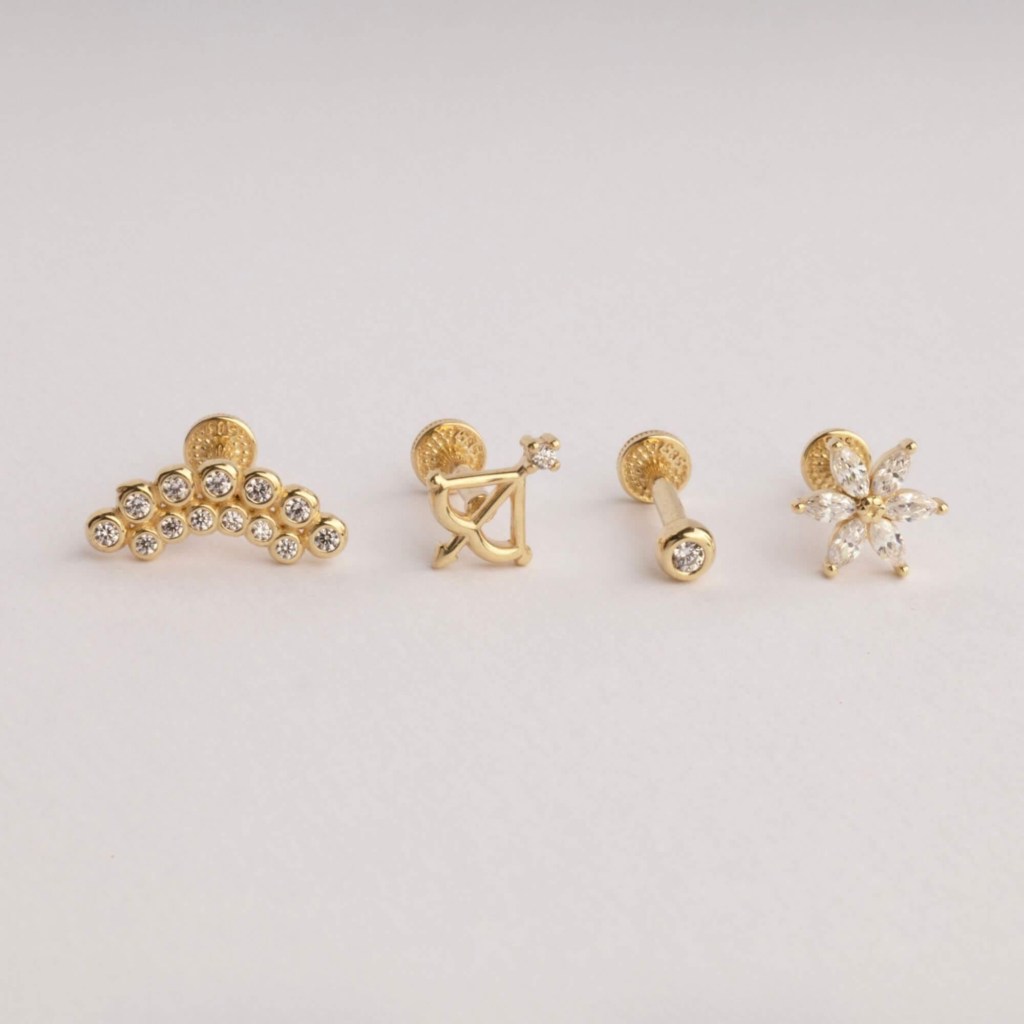 14 Ayar Altın Pembe Mineli Kalp Tragus Piercing - Dianora Piercing