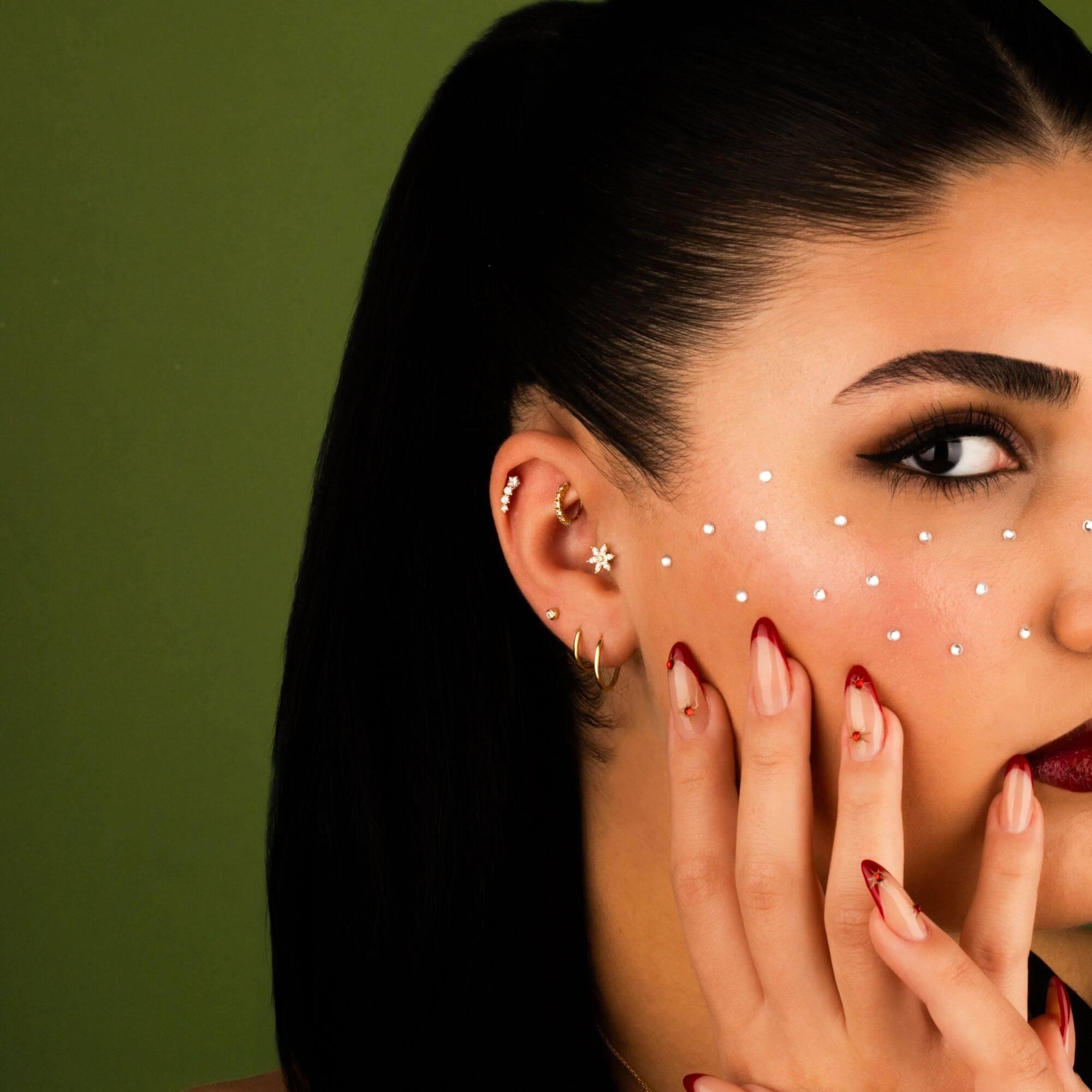 14 Ayar Altın Pembe Mineli Kalp Tragus Piercing - Dianora Piercing