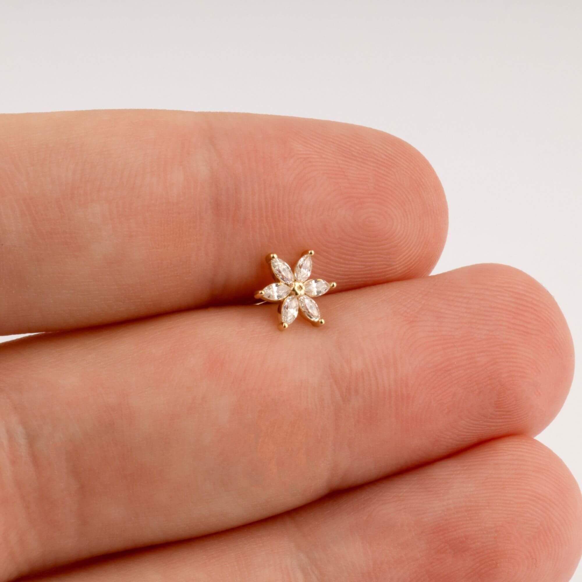 14 Ayar Altın Pembe Mineli Kalp Tragus Piercing - Dianora Piercing