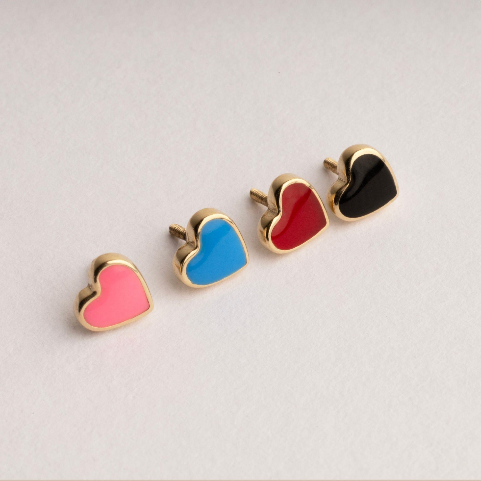 14 Ayar Altın Pembe Mineli Kalp Tragus Piercing - Dianora Piercing