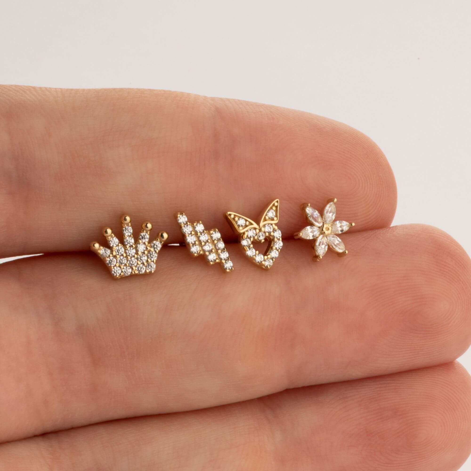 14 Ayar Altın Pembe Mineli Kalp Tragus Piercing - Dianora Piercing