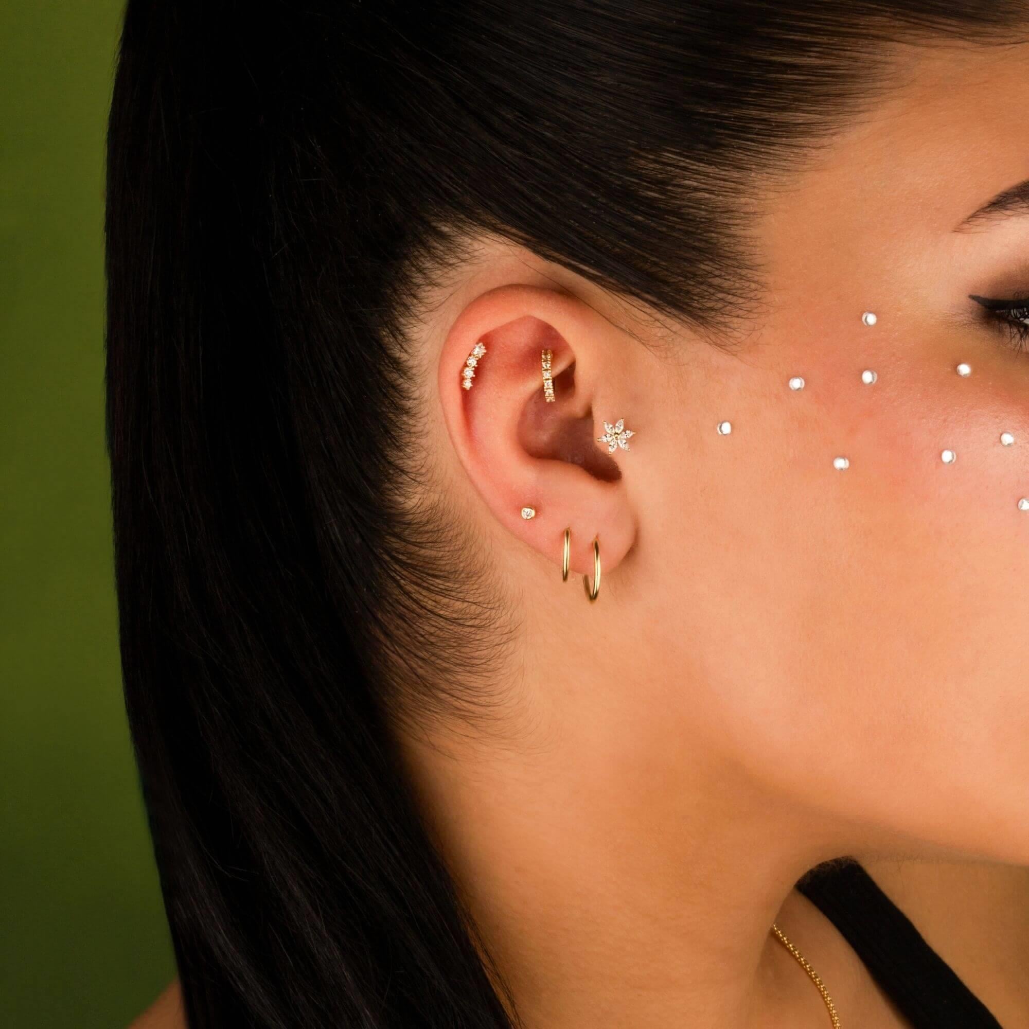 14 Ayar Altın Pembe Mineli Kalp Tragus Piercing - Dianora Piercing