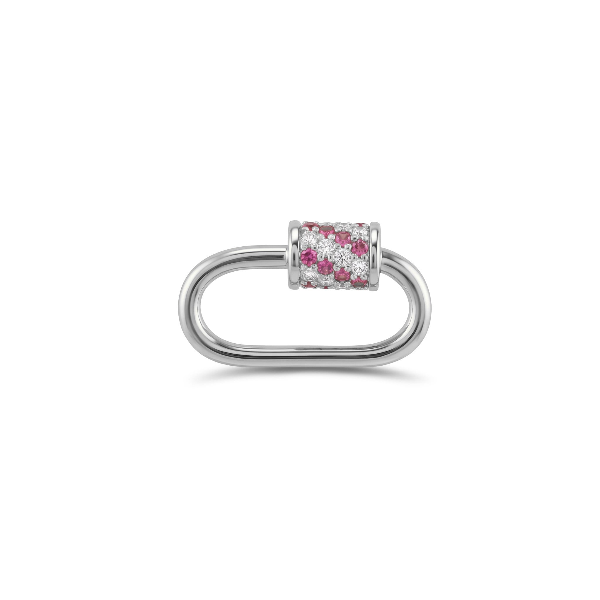 14 Ayar Altın Pembe Taşlı Charm Kilidi Carabiner - Dianora Piercing Jewelry
