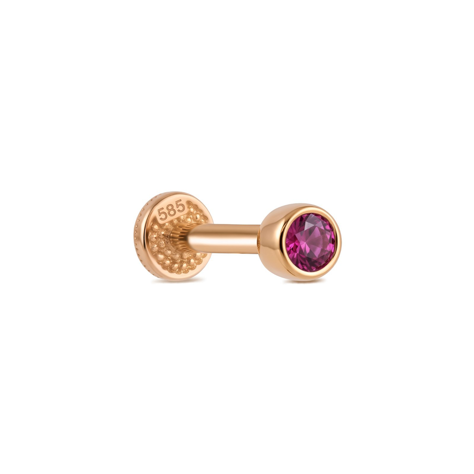 14 Ayar Altın Pembe Tektaşlı Minimal Tragus Piercing - Dianora Piercing Jewelry