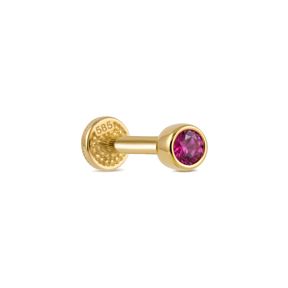 14 Ayar Altın Pembe Tektaşlı Minimal Tragus Piercing - Dianora Piercing Jewelry