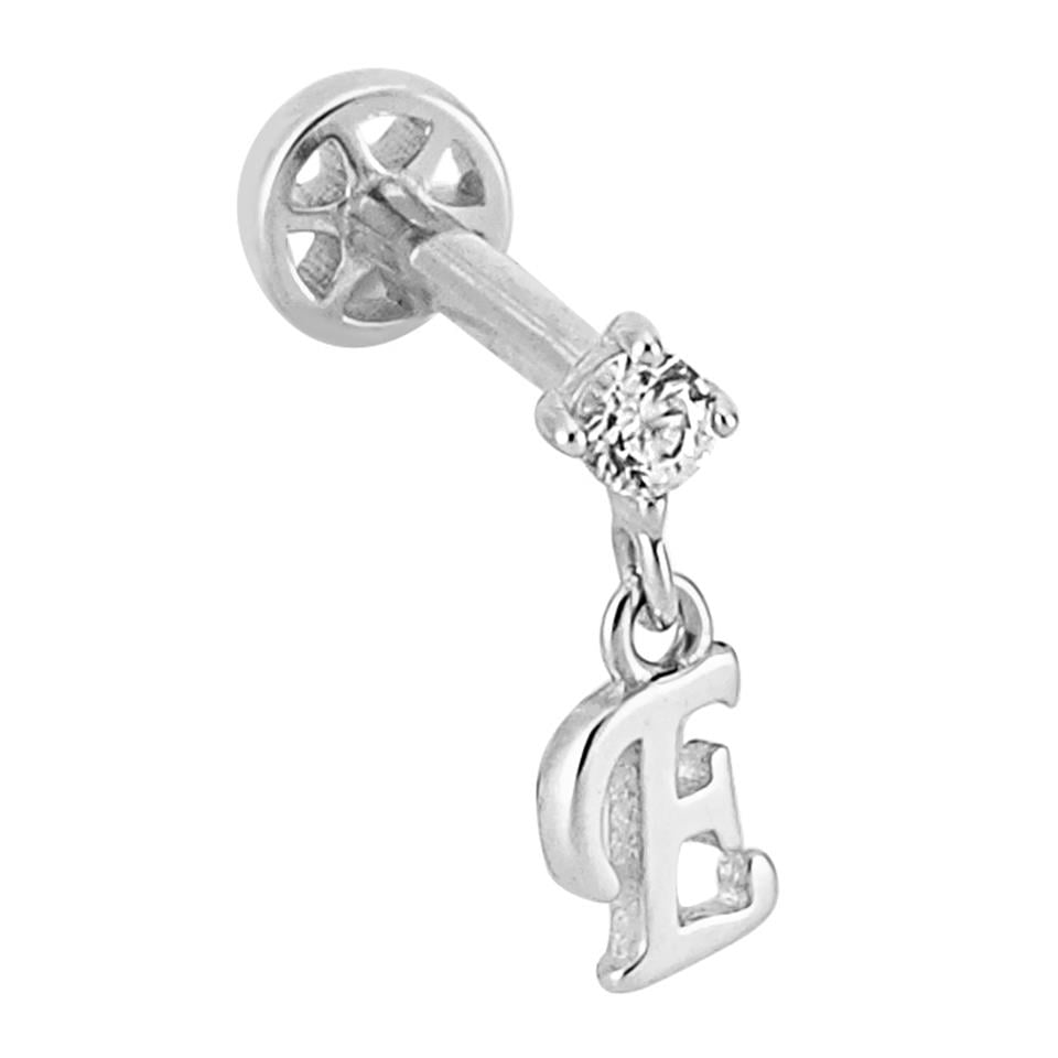 14 Ayar Altın Sallantılı E Harfi Minimal Tragus Piercing - Dianora Piercing