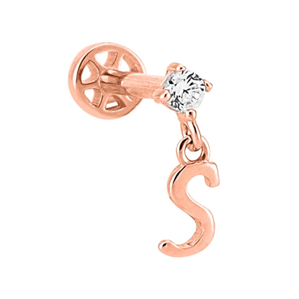 14 Ayar Altın Sallantılı S Harfi Minimal Tragus Piercing - Dianora Piercing