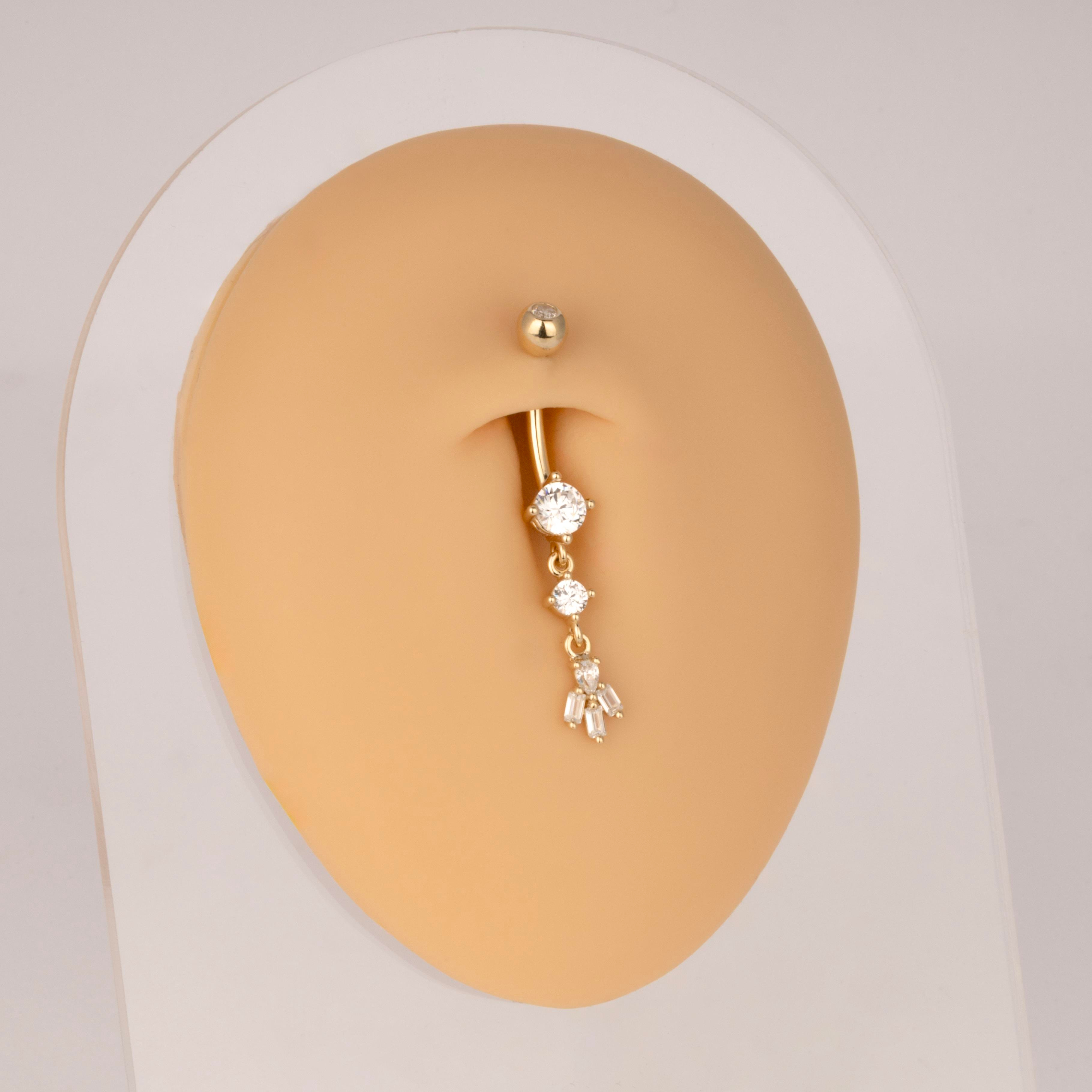 14 Ayar Altın Sallantılı Üç Taşlı Göbek Piercing - Dianora Piercing