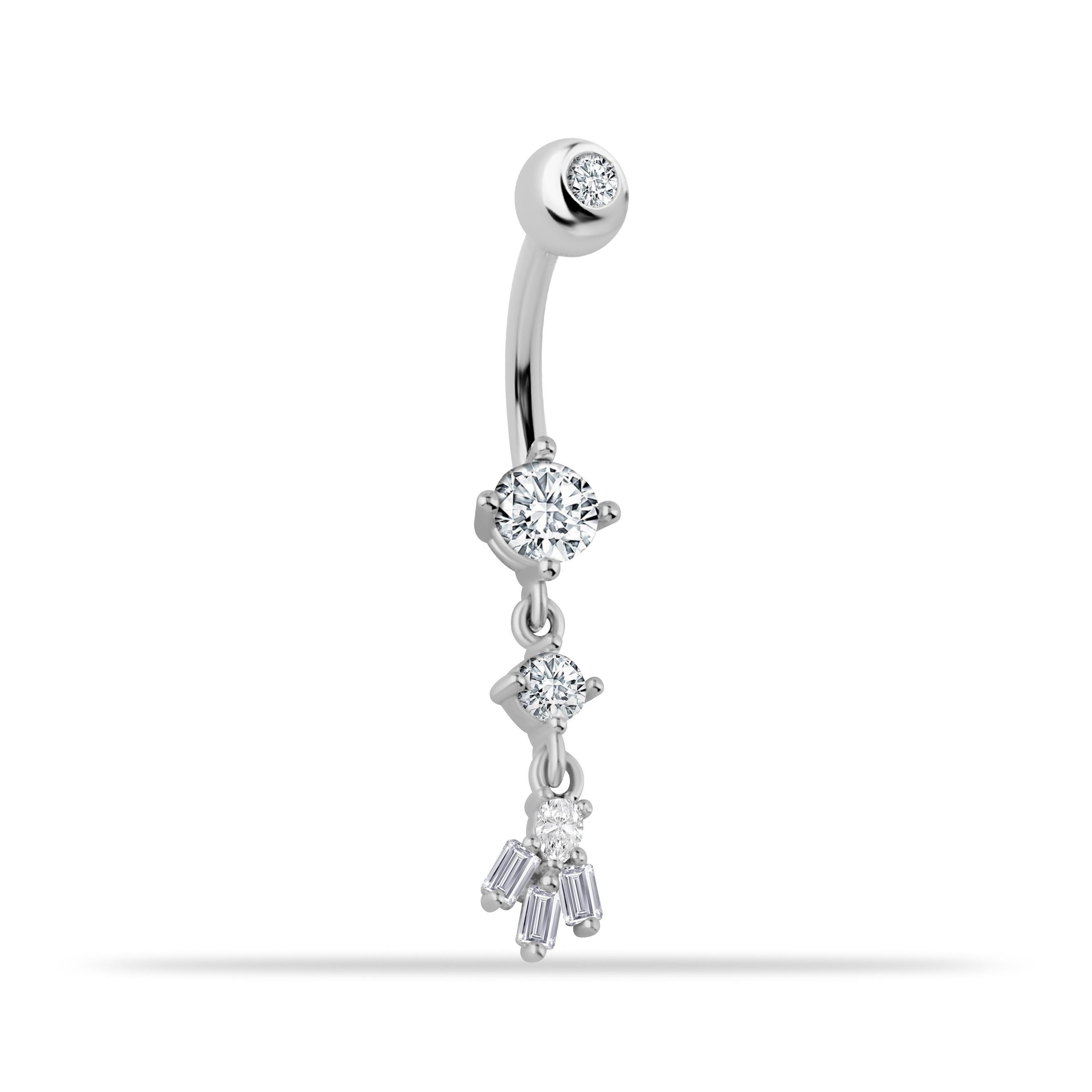 14 Ayar Altın Sallantılı Üç Taşlı Göbek Piercing - Dianora Piercing