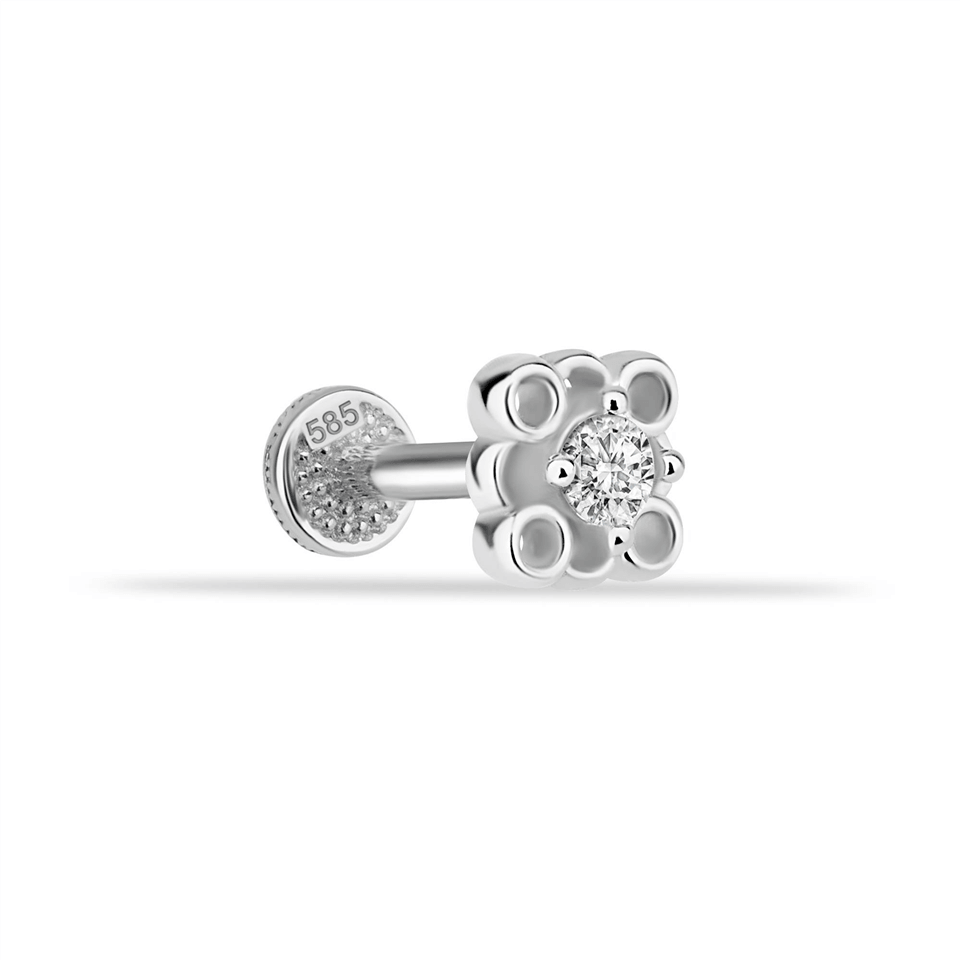 14 Ayar Altın Taşlı 4 Daireli Minimal Tragus Piercing - Dianora Piercing Jewelry
