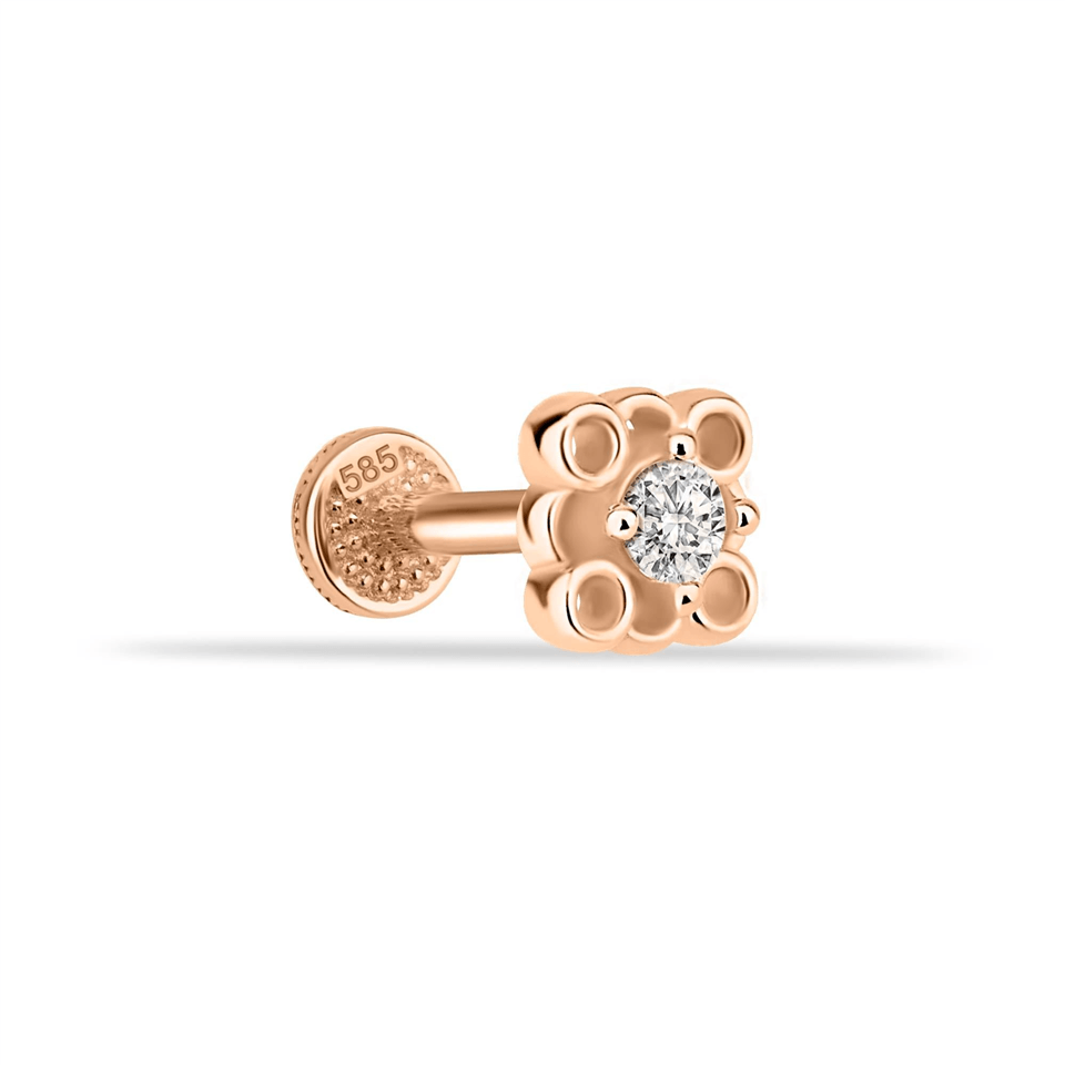 14 Ayar Altın Taşlı 4 Daireli Minimal Tragus Piercing - Dianora Piercing Jewelry