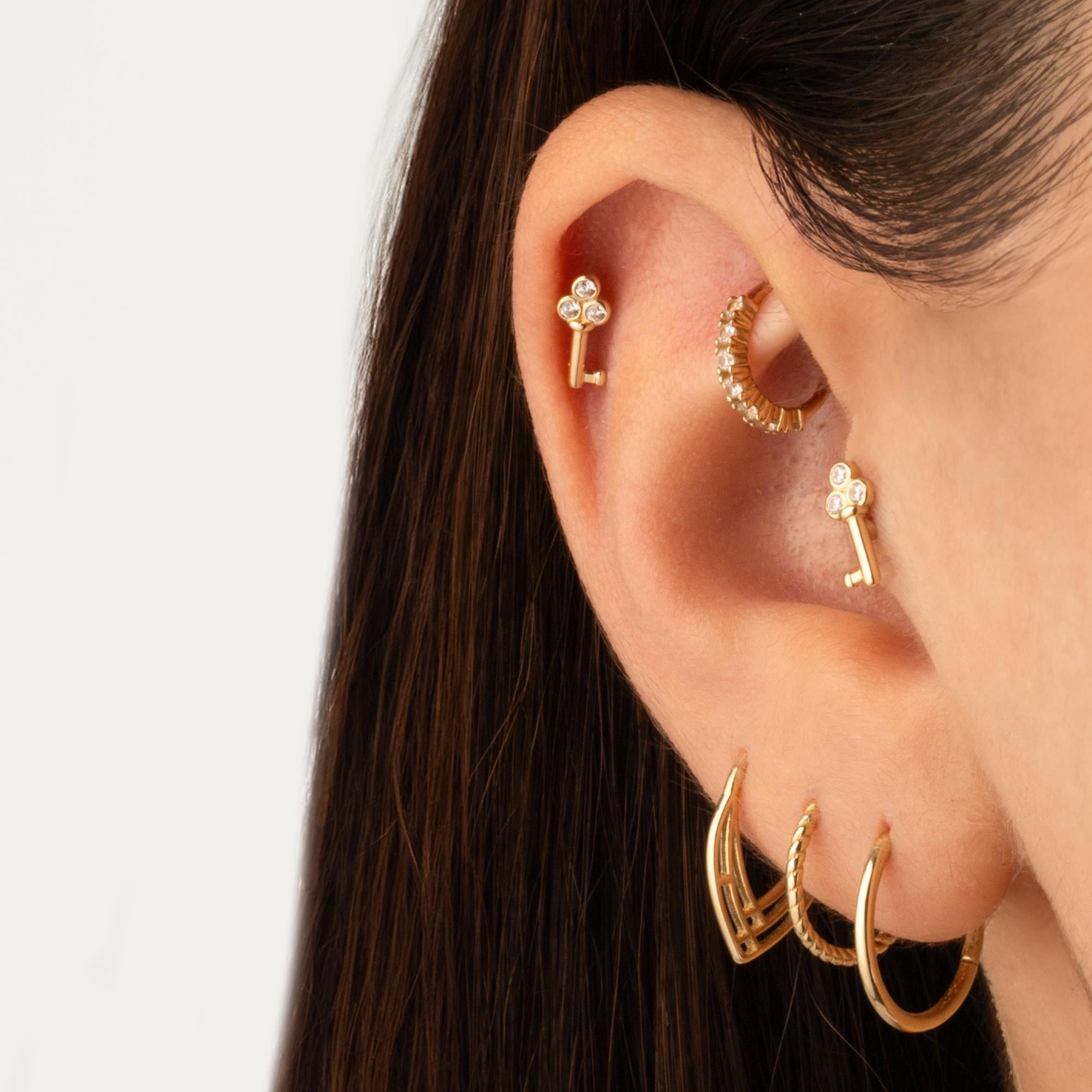 14 Ayar Altın Taşlı Anahtar Minimal Helix/Kıkırdak Piercing