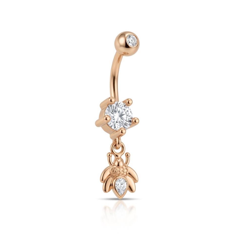 14 Ayar Altın Taşlı Arı Sallantılı Göbek Piercing  - Dianora Piercing Jewelry
