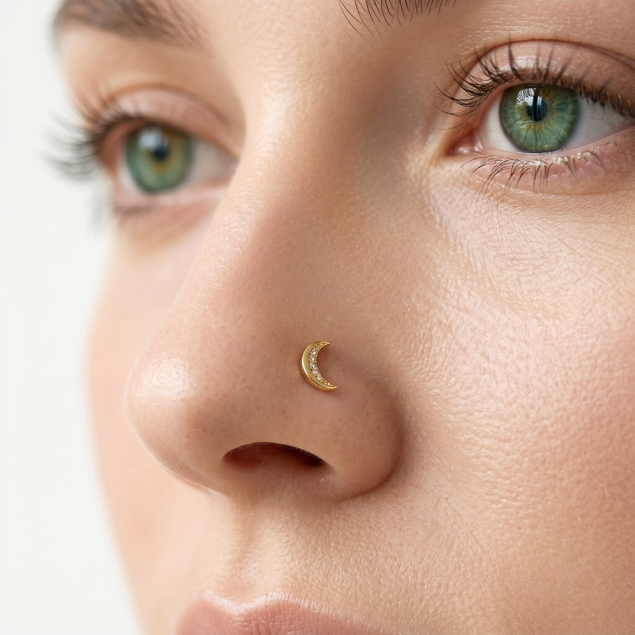 14 Ayar Altın Taşlı Ay Motifli Hızma - Dianora Piercing