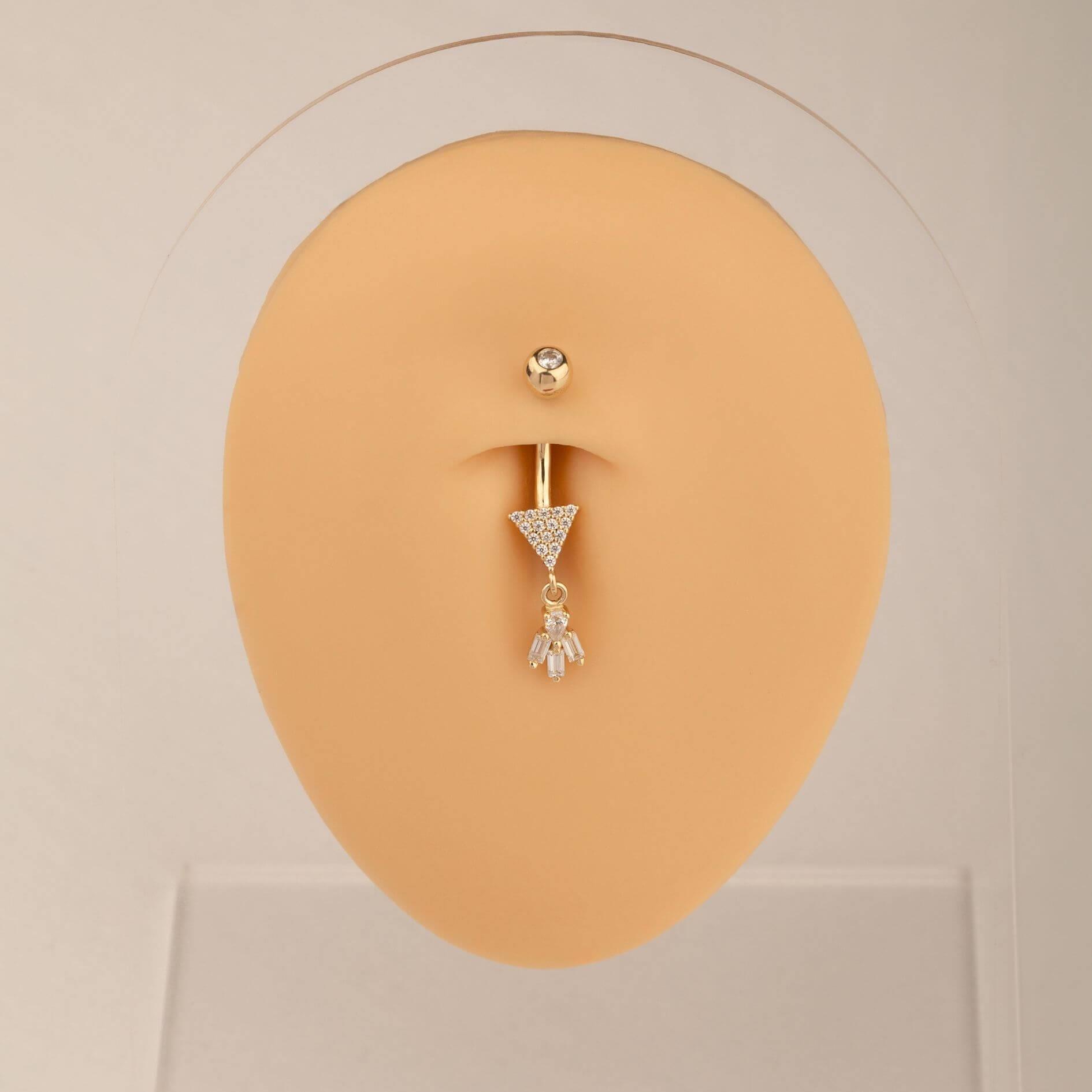 14 Ayar Altın Taşlı Ayıcık Motifli Sallantılı Göbek Piercing - Dianora Piercing