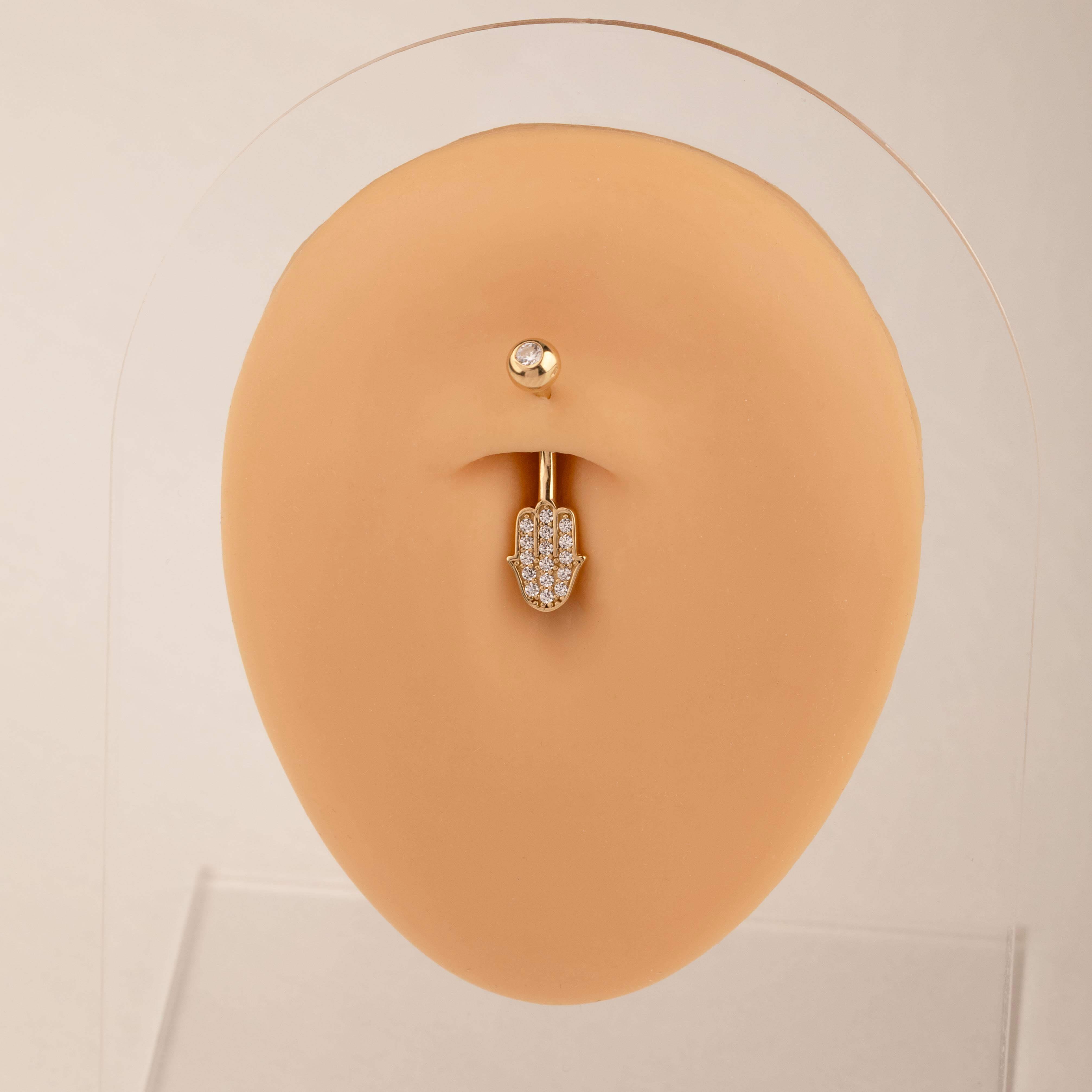 14 Ayar Altın Taşlı Ayıcık Motifli Sallantılı Göbek Piercing - Dianora Piercing
