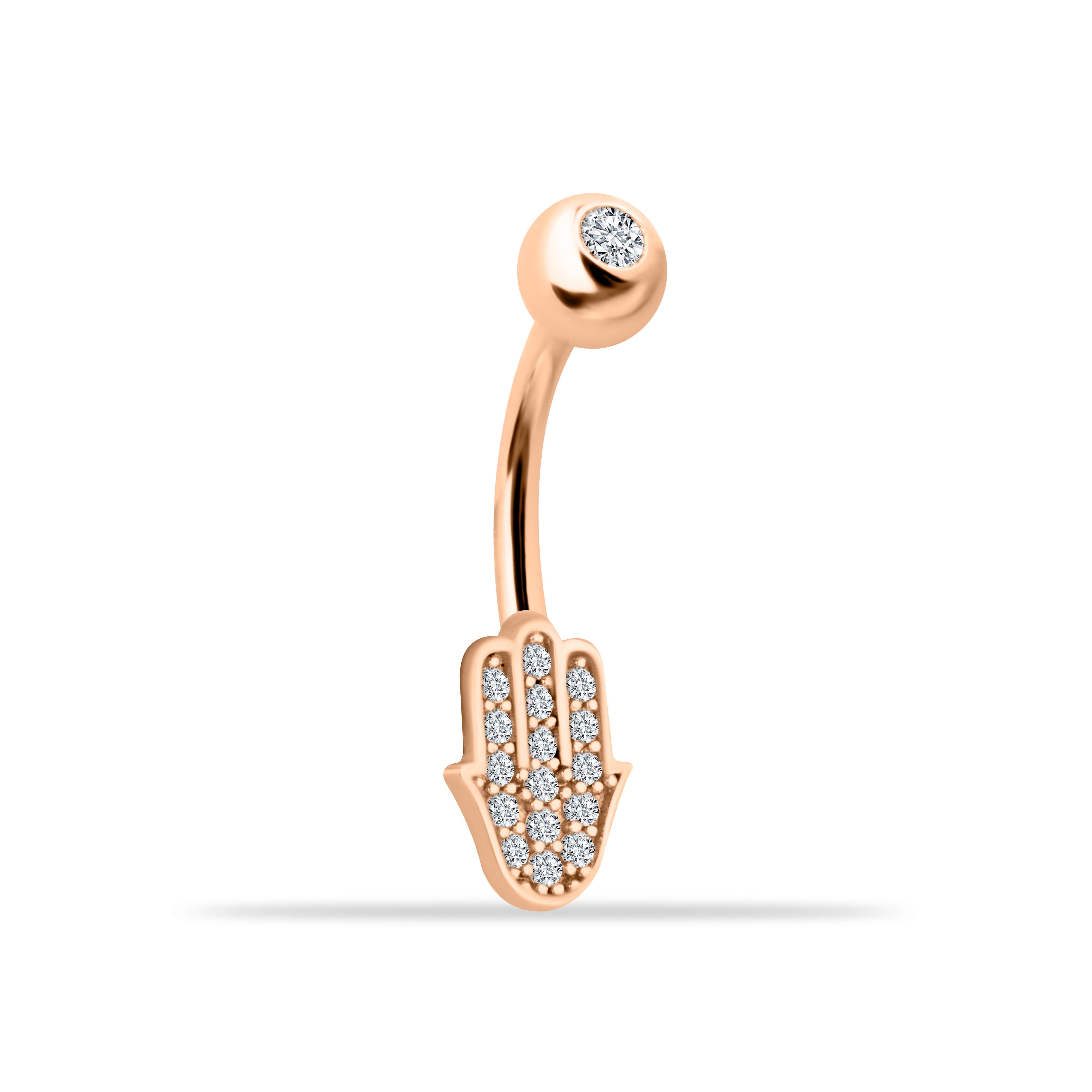 14 Ayar Altın Taşlı Ayıcık Motifli Sallantılı Göbek Piercing - Dianora Piercing