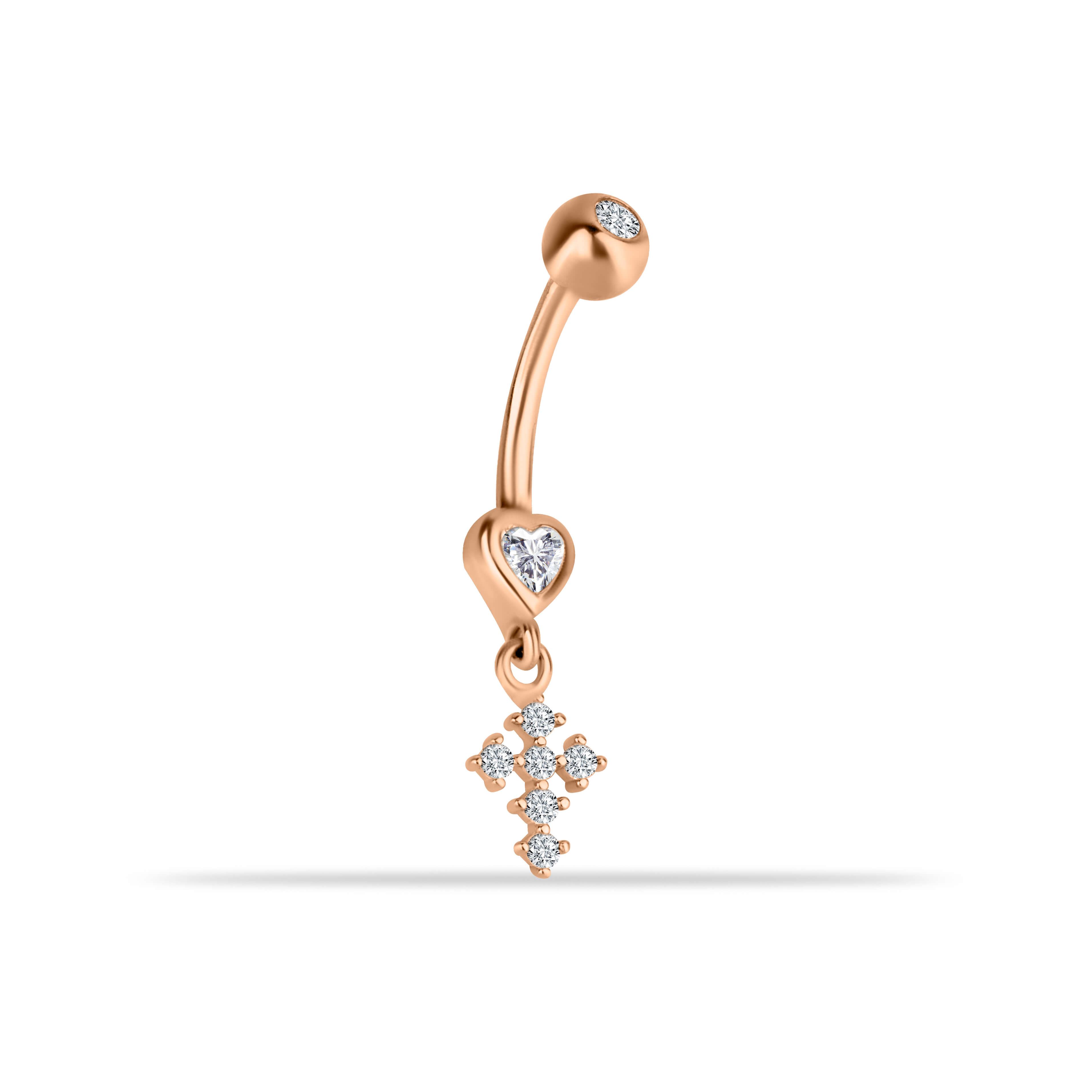 14 Ayar Altın Taşlı Ayıcık Motifli Sallantılı Göbek Piercing - Dianora Piercing