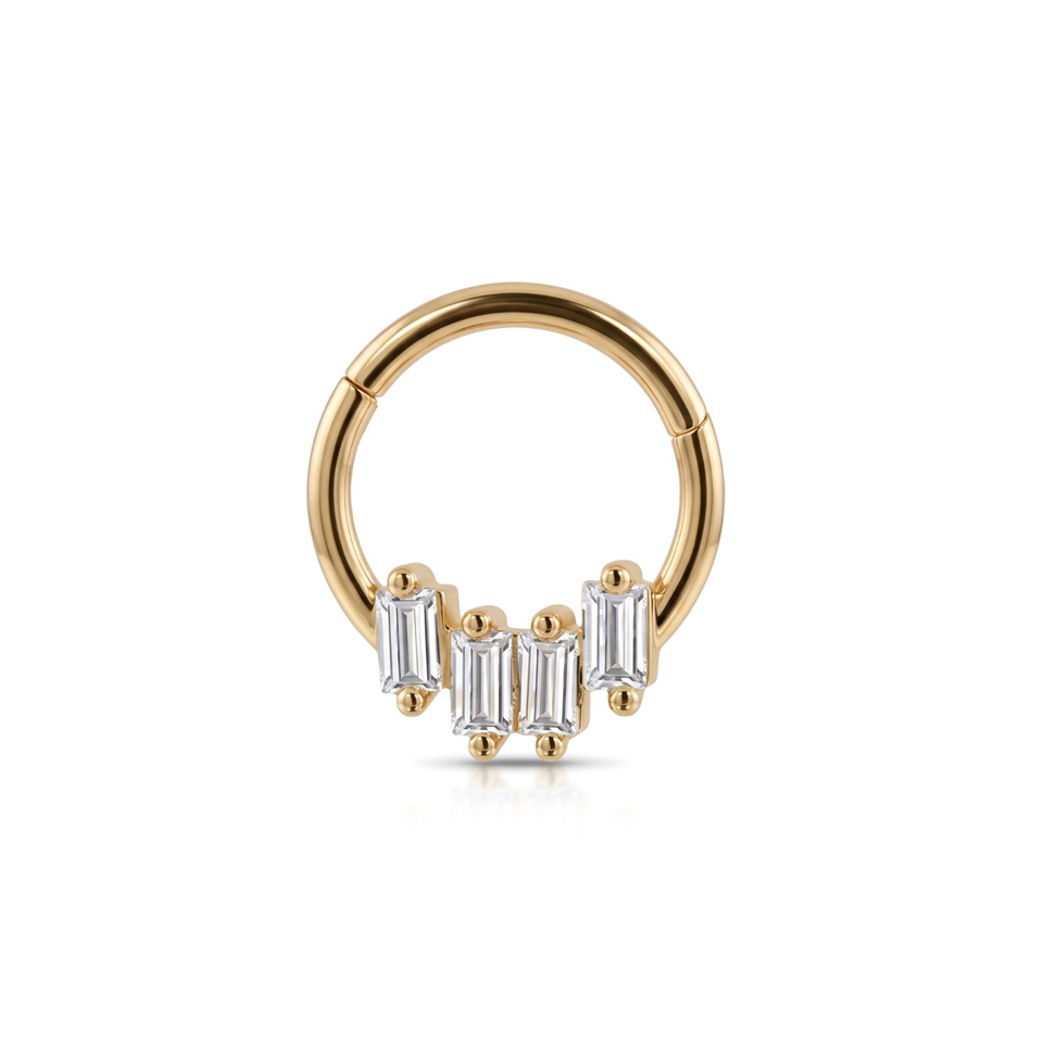 14 Ayar Altın Taşlı Baget Motifli Halka Piercing - Dianora Piercing Jewelry