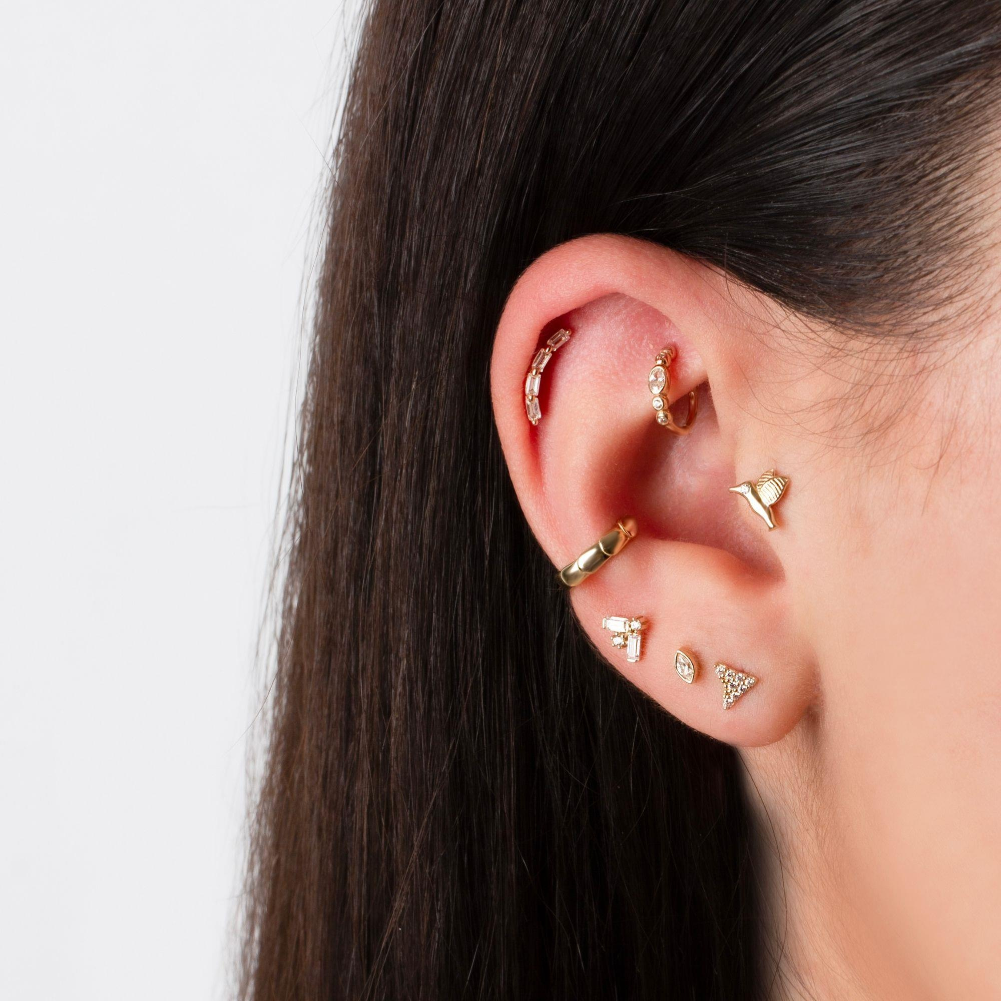 14 Ayar Altın Taşlı Boomerang Minimal Helix/Kıkırdak Piercing | Dianora Piercing