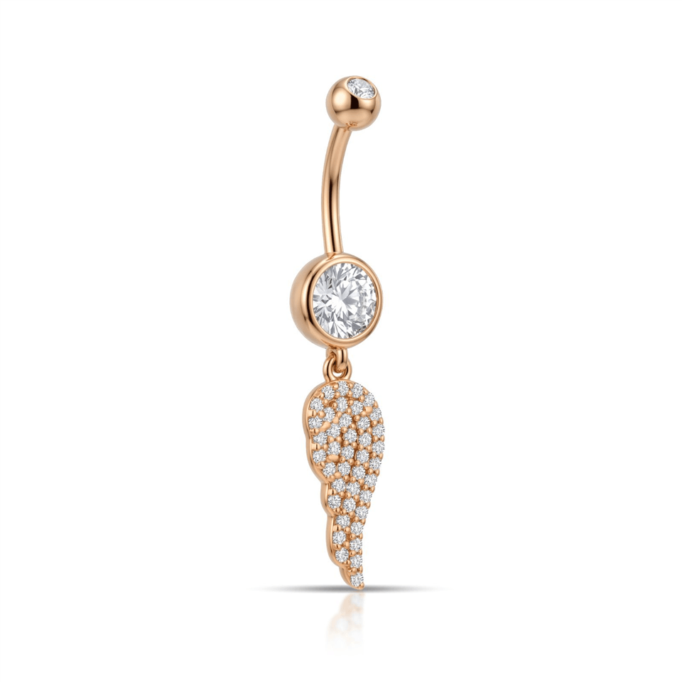 14 Ayar Altın Taşlı Büyük Kanat Sallantılı Göbek Piercing - Dianora Piercing Jewelry