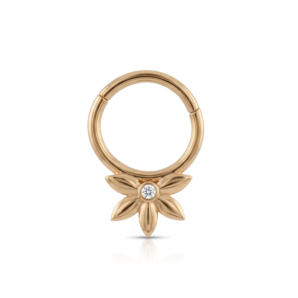 14 Ayar Altın Taşlı Çiçek Halka Piercing - Dianora Piercing Jewelry