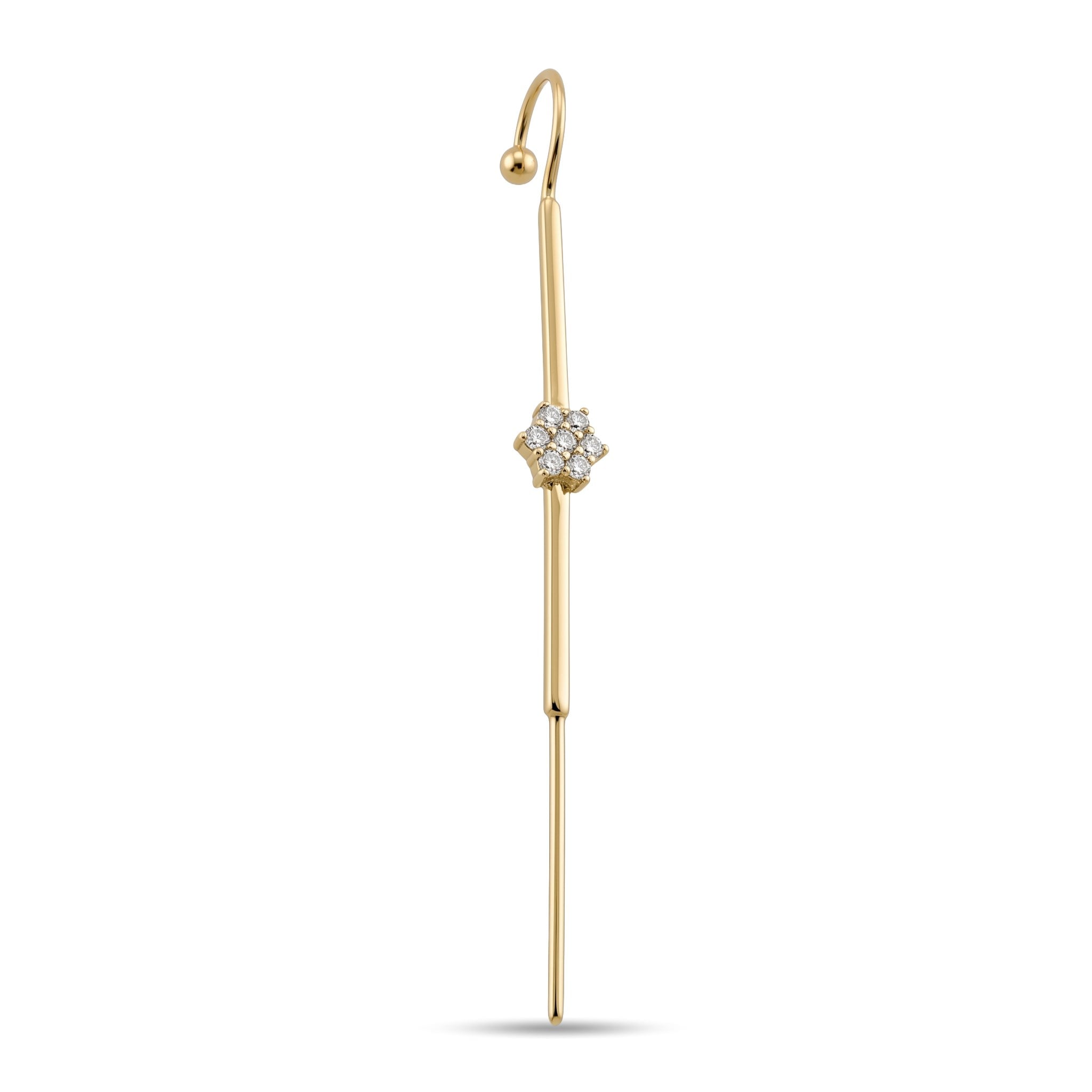 14 Ayar Altın Taşlı Çiçek Hook/Baston Küpe - Dianora Piercing Jewelry