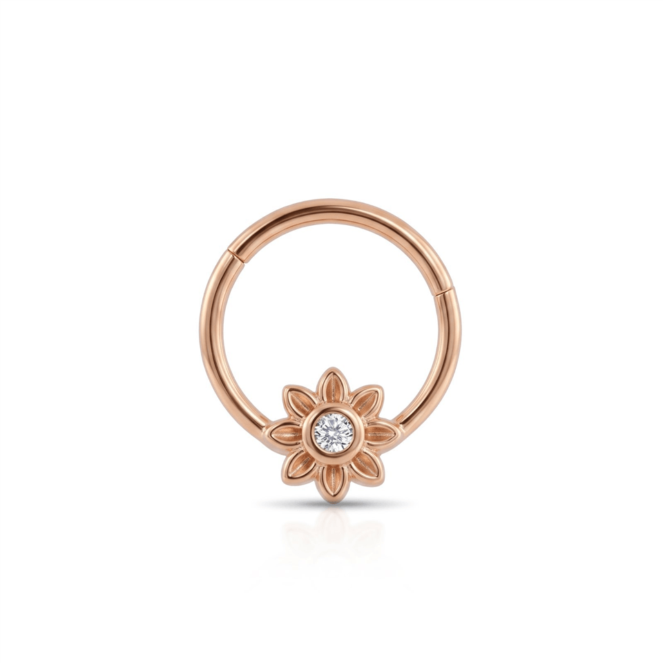 14 Ayar Altın Taşlı Çiçek Minimal Halka Piercing - Dianora Piercing Jewelry