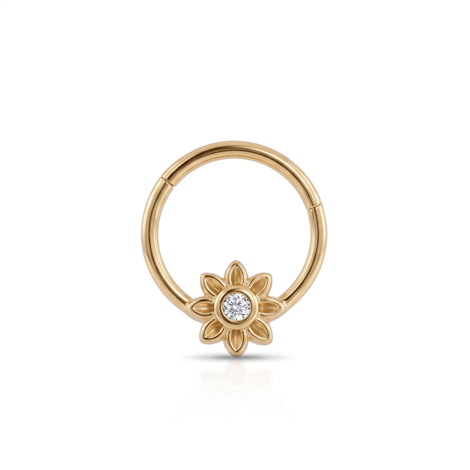 14 Ayar Altın Taşlı Çiçek Minimal Halka Piercing - Dianora Piercing Jewelry