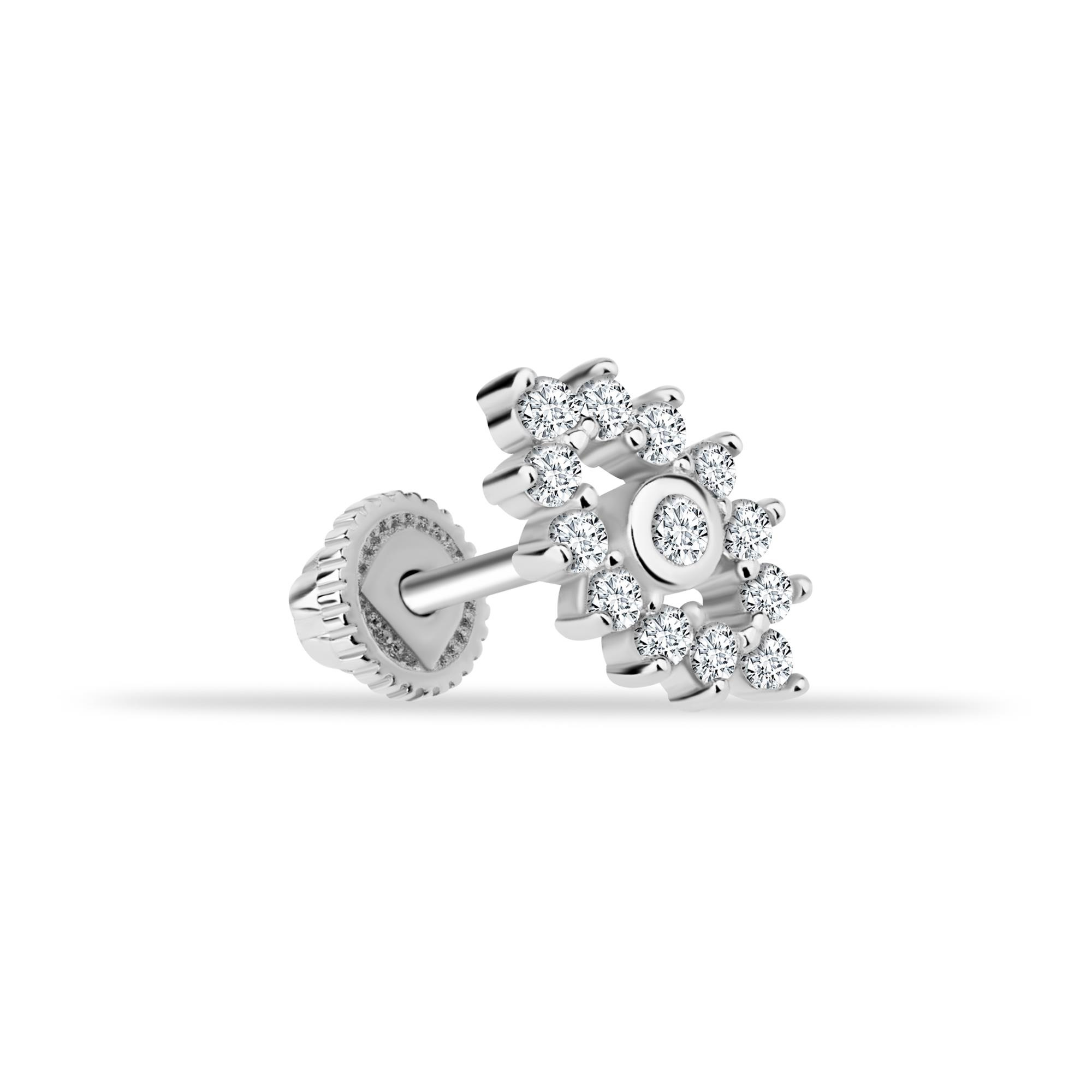 14 Ayar Altın Taşlı Çiçek Minimal Helix/Kıkırdak Piercing  - Dianora Piercing