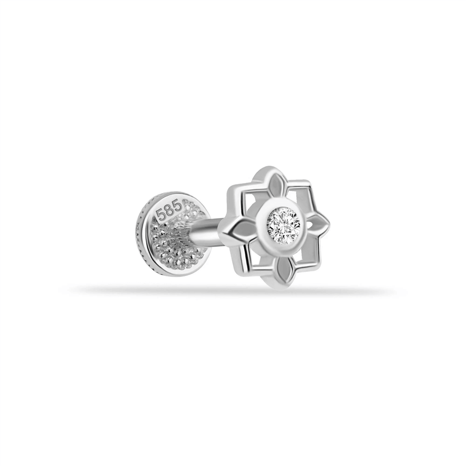 14 Ayar Altın Taşlı Çiçek Minimal Tragus Piercing - Dianora Piercing Jewelry