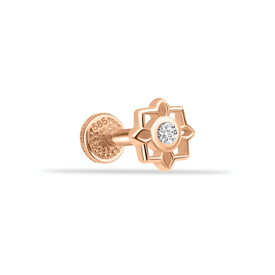 14 Ayar Altın Taşlı Çiçek Minimal Tragus Piercing - Dianora Piercing Jewelry