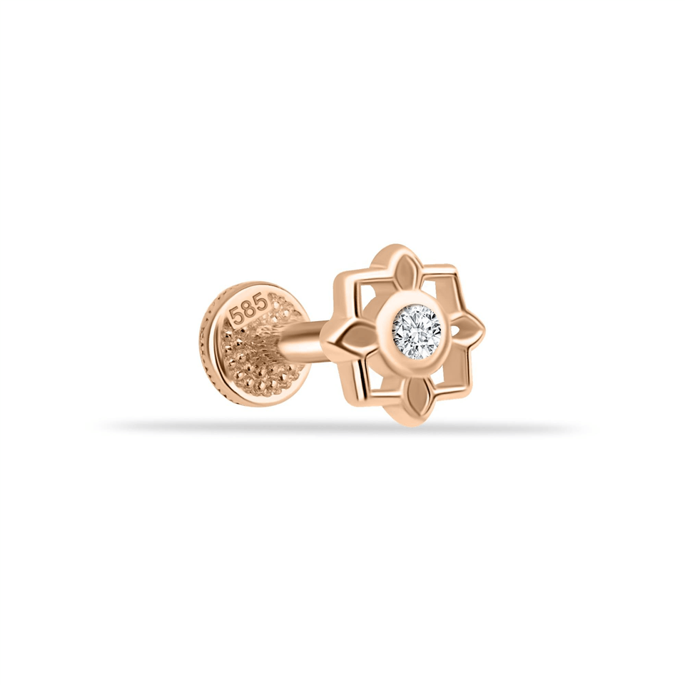14 Ayar Altın Taşlı Çiçek Minimal Tragus Piercing - Dianora Piercing Jewelry