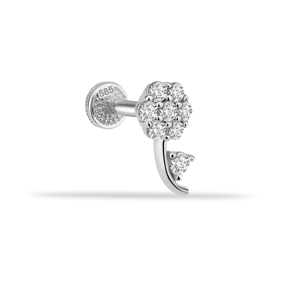 14 Ayar Altın Taşlı Çiçek Minimal Tragus Piercing - Dianora Piercing Jewelry