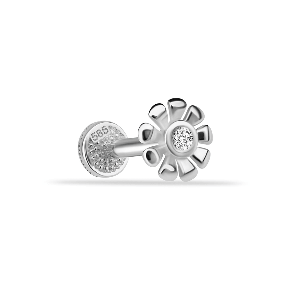 14 Ayar Altın Taşlı Çiçek  Minimal Tragus Piercing - Dianora Piercing Jewelry
