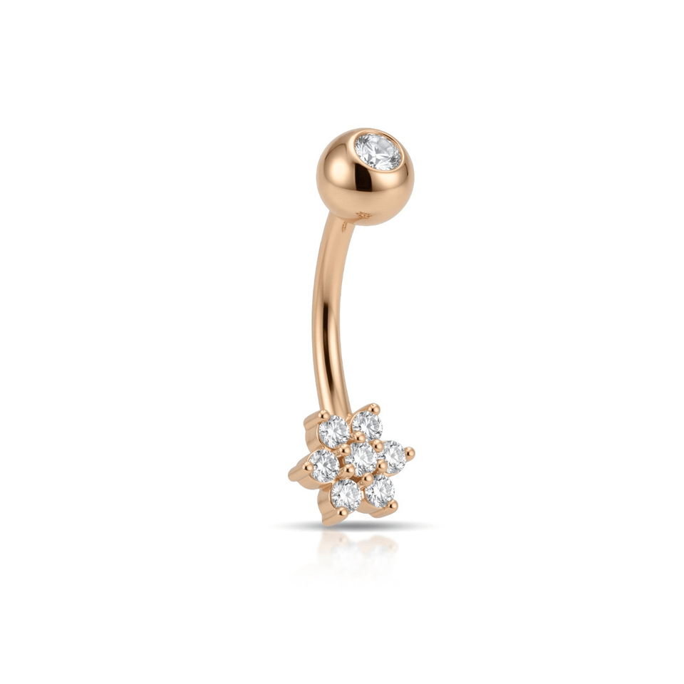 14 Ayar Altın Taşlı Çiçek Motifli Göbek Piercing - Dianora Piercing Jewelry