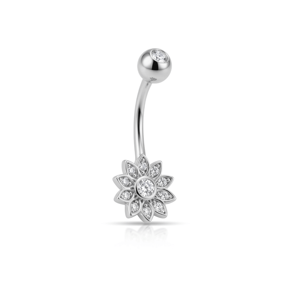 14 Ayar Altın Taşlı Çiçek Motifli Göbek Piercing - Dianora Piercing Jewelry