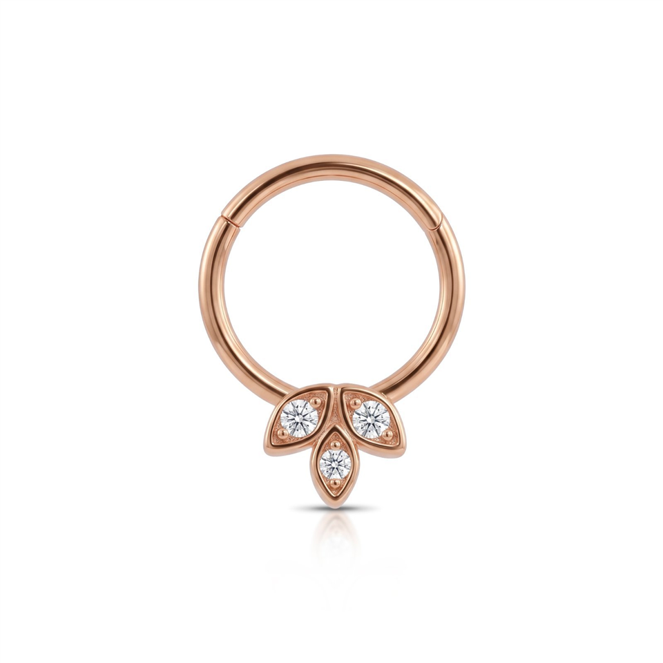 14 Ayar Altın Taşlı Çiçek Motifli Halka Piercing - Dianora Piercing Jewelry