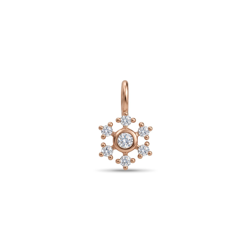 14 Ayar Altın Taşlı Çiçek Motifli Minimal Charm - Dianora Piercing Jewelry
