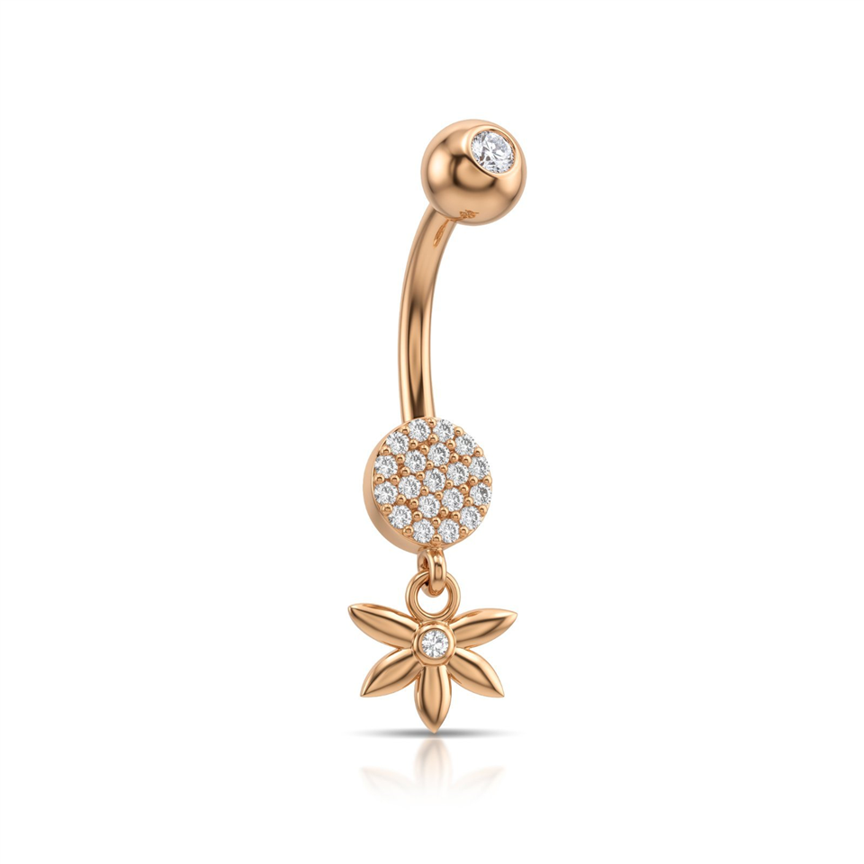 14 Ayar Altın Taşlı Çiçek Sallantılı Göbek Piercing - Dianora Piercing Jewelry