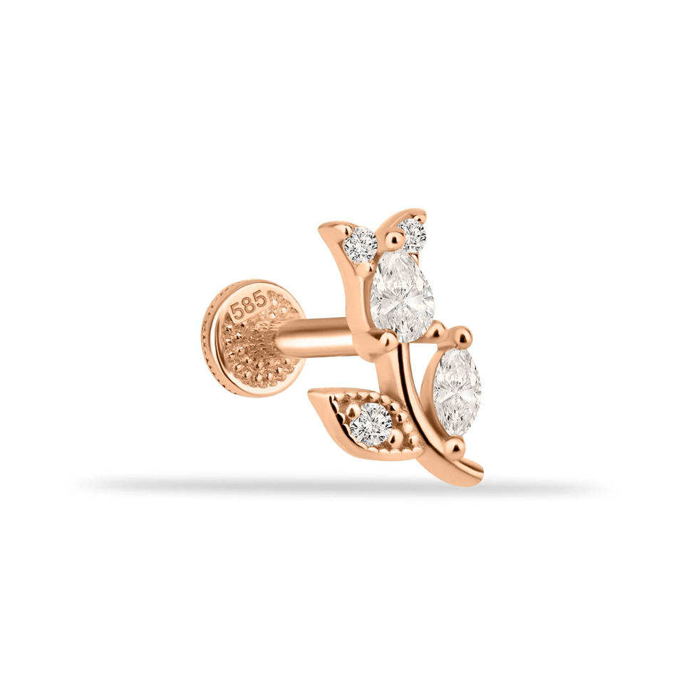 14 Ayar Altın Taşlı Çiçek Tragus Piercing - Dianora Piercing Jewelry