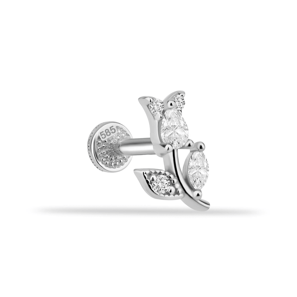 14 Ayar Altın Taşlı Çiçek Tragus Piercing - Dianora Piercing Jewelry