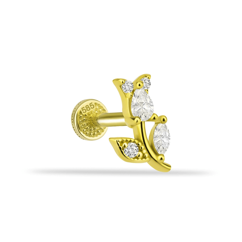 14 Ayar Altın Taşlı Çiçek Tragus Piercing - Dianora Piercing Jewelry