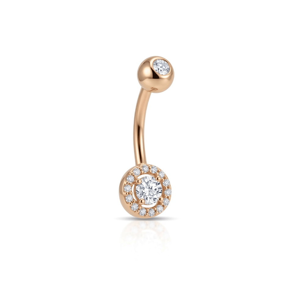 14 Ayar Altın Taşlı Daire Motifli Göbek Piercing - Dianora Piercing Jewelry