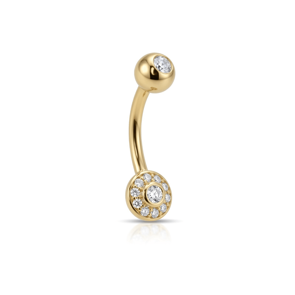14 Ayar Altın Taşlı Daire Motifli Göbek Piercing - Dianora Piercing Jewelry