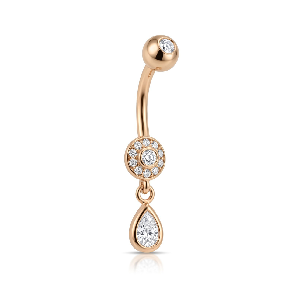 14 Ayar Altın Taşlı Damla Taş Sallantılı Göbek Piercing - Dianora Piercing Jewelry