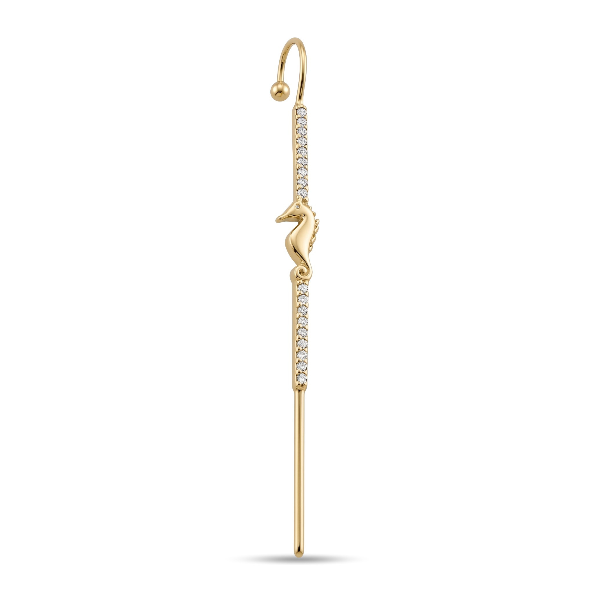 14 Ayar Altın Taşlı Deniz Atı Motifli Hook/Baston Küpe - Dianora Piercing Jewelry