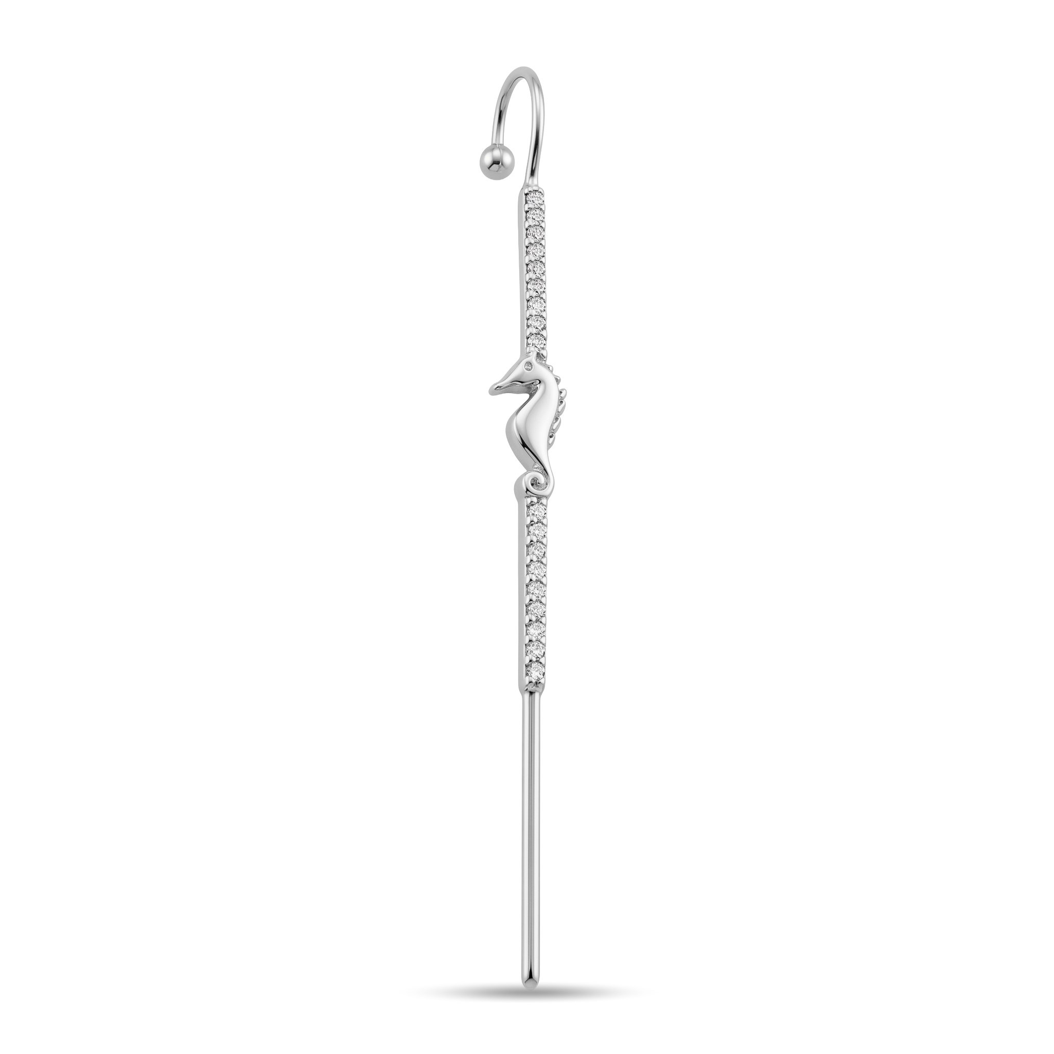14 Ayar Altın Taşlı Deniz Atı Motifli Hook/Baston Küpe - Dianora Piercing Jewelry